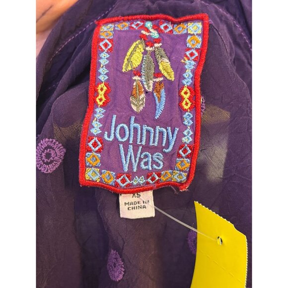 Johnny Was Embroidered Silk Blouse Wine XS Long Sleeve Button Front - Picture 6 of 7